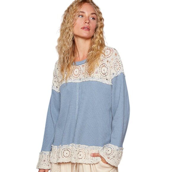 #2 POL LONG SLEEVE TOP LIGHTWEIGHT BLUE SO NICE!! (1SM) (1MD) LEFT - Picture 2 of 9